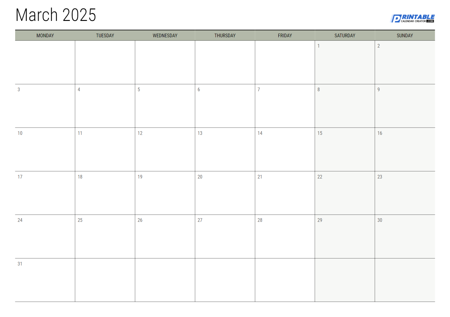 February 2025 Monthly Calendar Template