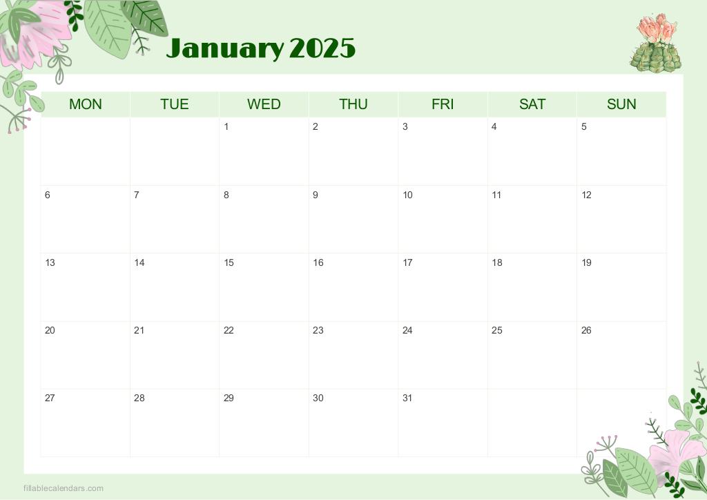 Fresh Greenery-themed March 2025 Calendar