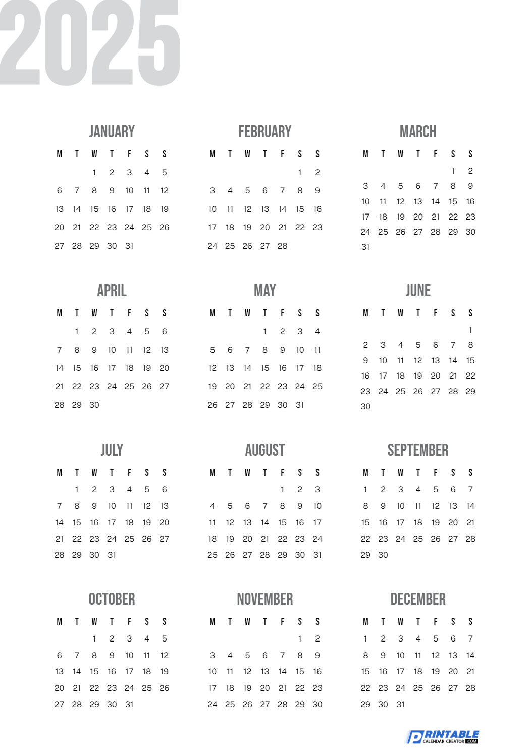 2029 Calendar Printing Online